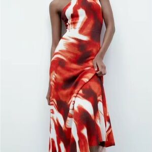 Zara Red and White Patterned Women's Dress